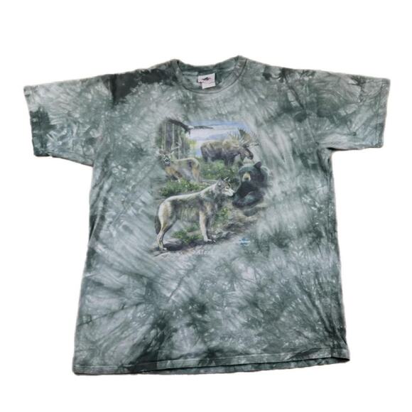 VINTAGE TIE DYE ALASKA WILDERNESS CANADA QUALITY GOODS CREWNECK WOLF BEAR - Picture 1 of 5